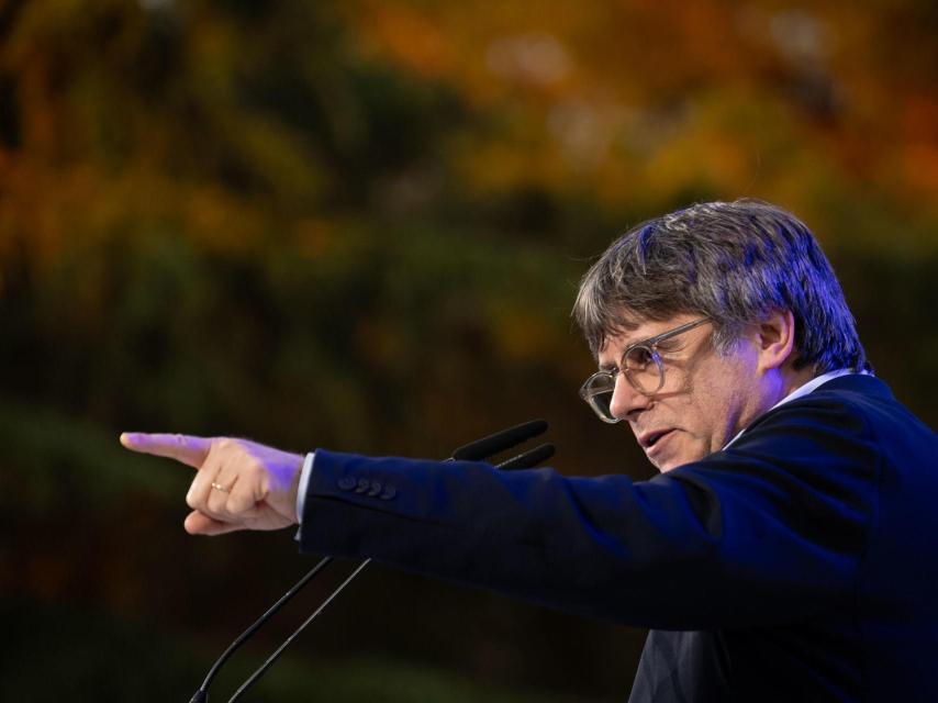 Carles Puigdemont, el pasado viernes, durante el acto de cierre de campaña de Junts en Elna (Francia).