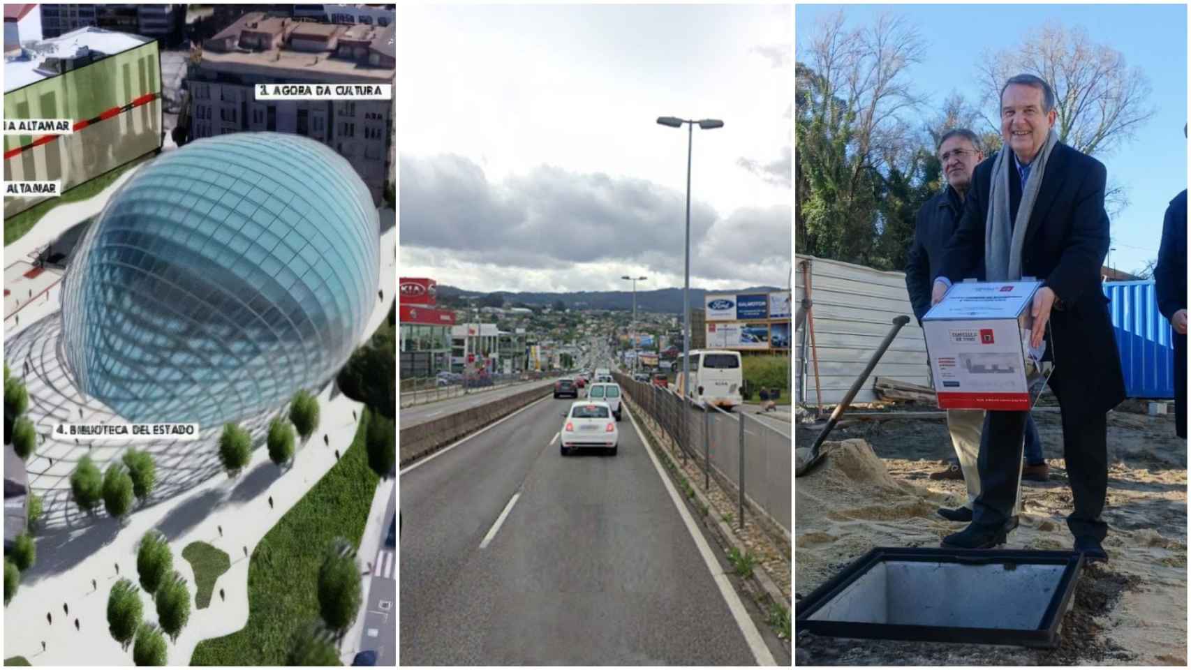 Infografía de la Biblioteca del Estado, la Avenida de Madrid, y Caballero en el arranque de las obras del parque de bomberos.