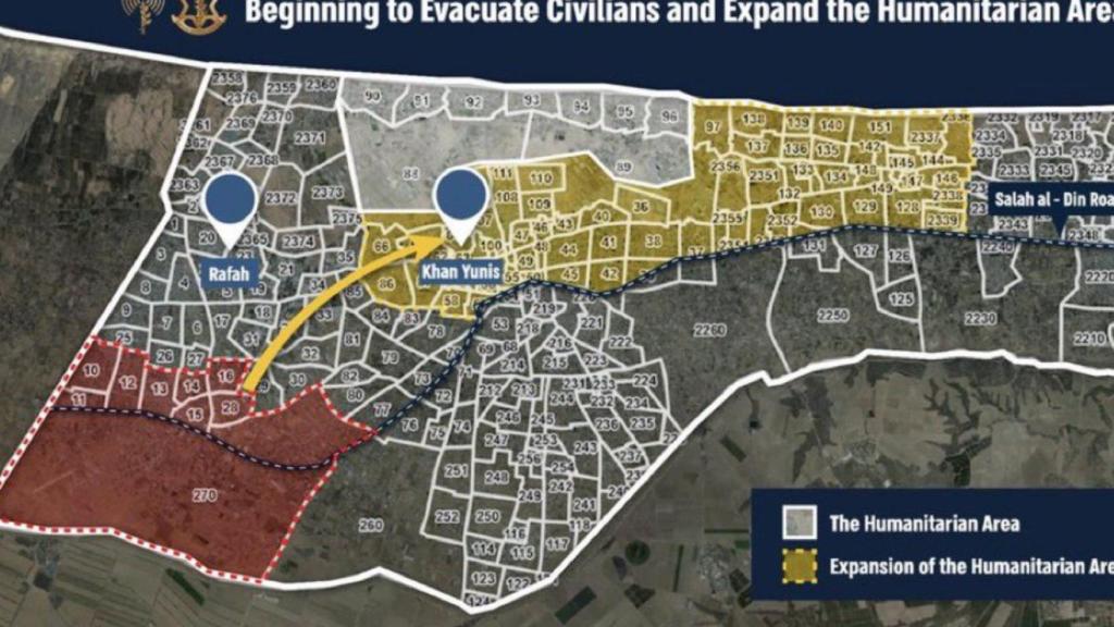 Mapa de las zonas de evacuación establecidas por Israel en la Franja de Gaza.