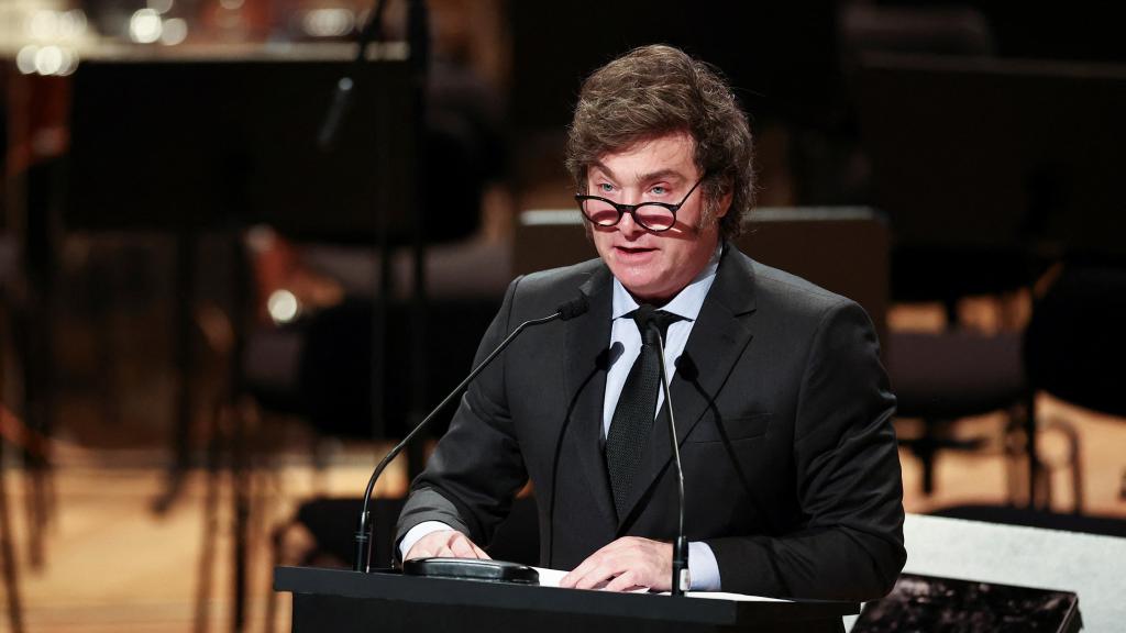 Javier Milei, presidente de Argentina, durante su discurso en el Centro Cultural Kirchner, en Buenos Aires.