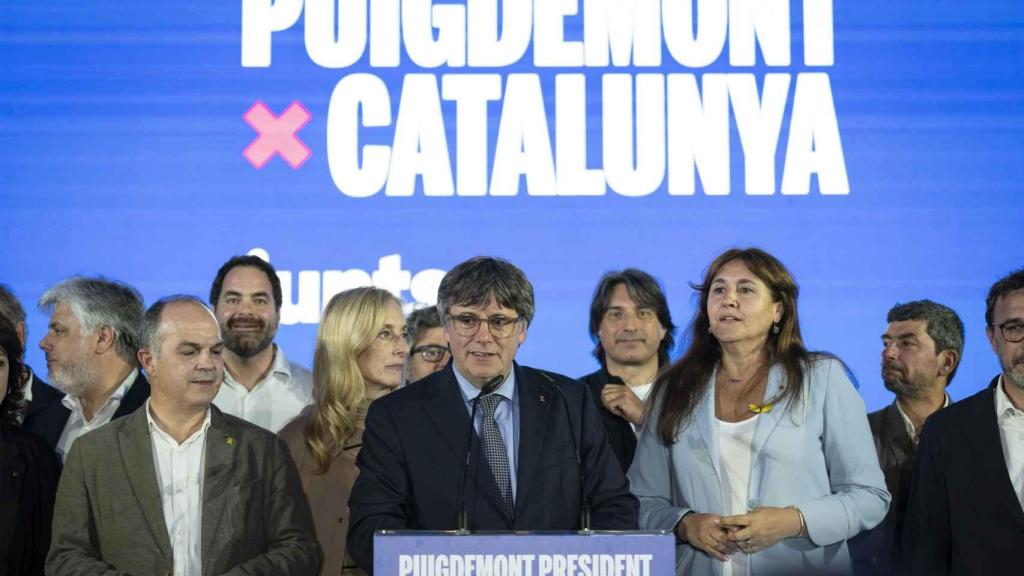 El líder de Junts, Carles Puigdemont, comparece para valorar los resultados de las catalanas