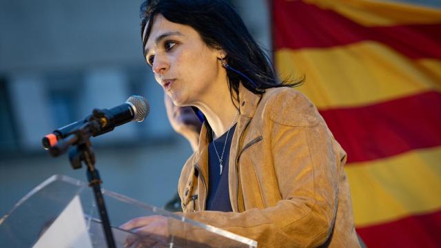 La candidata de Aliança Catalana por Gerona, Sílvia Orriols, durante un acto electoral en Ripoll.