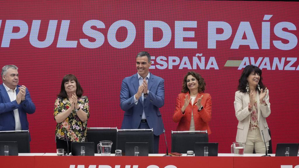 Pedro Sánchez en la reunión de la Ejecutiva Federal de este lunes para valorar los resultados del 12-M.