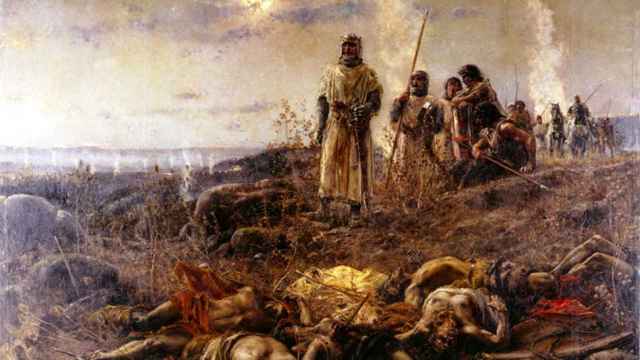 Alfonso I de Aragón en el asedio de Zaragoza de 1118 según el pincel de Agustín Salinas Teruel. 1891