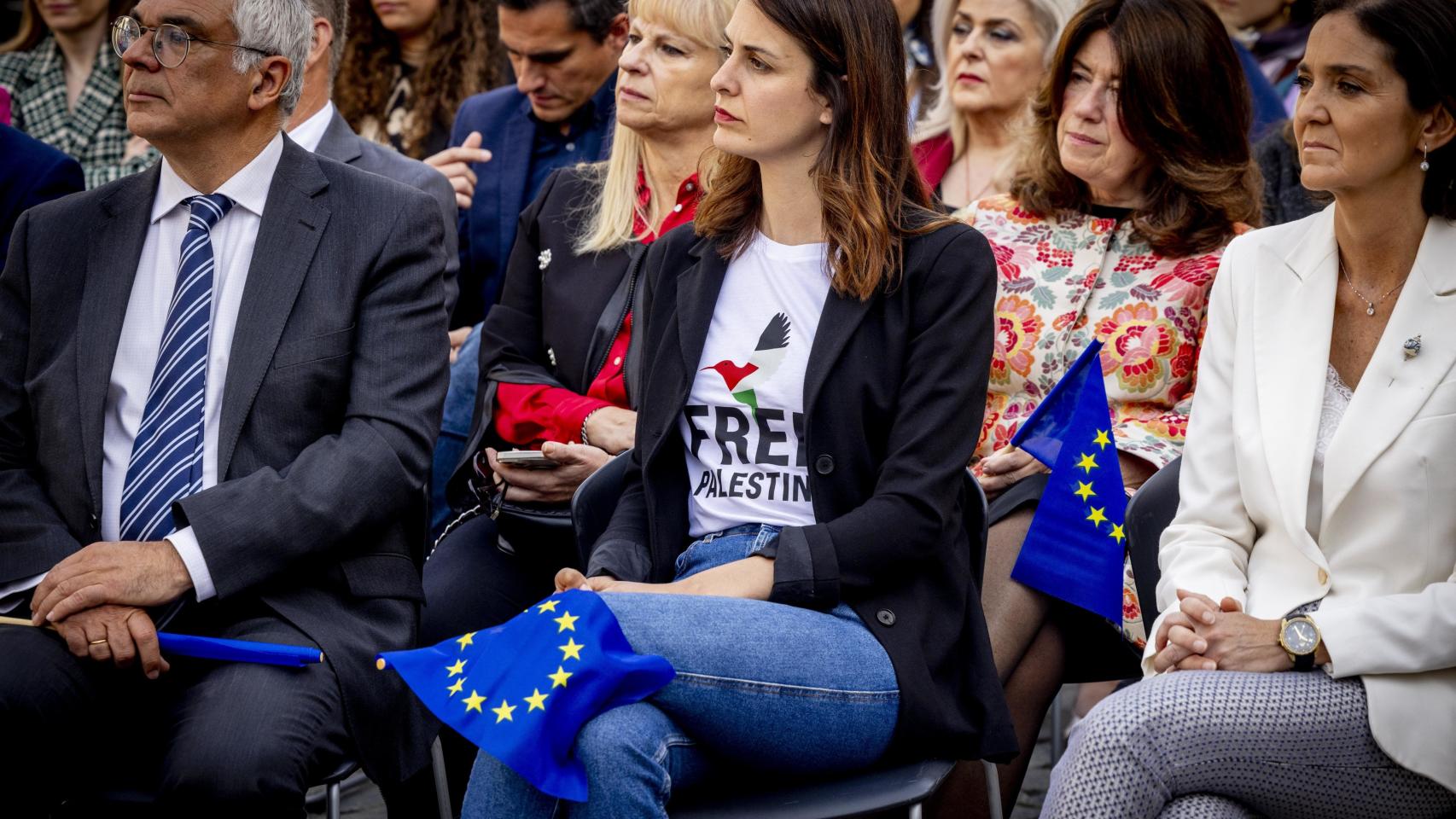 La líder de Más Madrid en la capital, Rita Maestre, con una camiseta en favor del pueblo palestino.