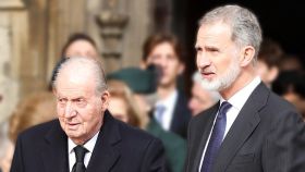 Juan Carlos I y Felipe VI en el homenaje a Constantino de Grecia, celebrado en Windsor.