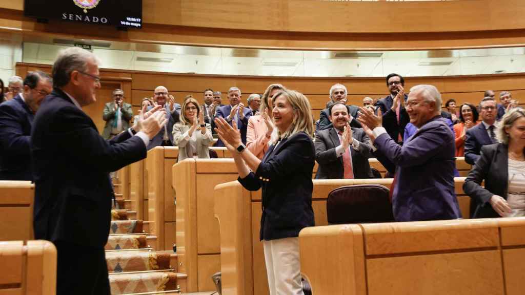 Los senadores populares aplauden tras la aprobación del veto a la proposición de ley de amnistía.