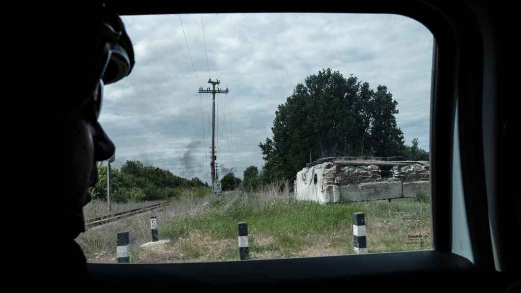 Columns of black smoke, caused by Russian bombings in the town of Vovchansk.