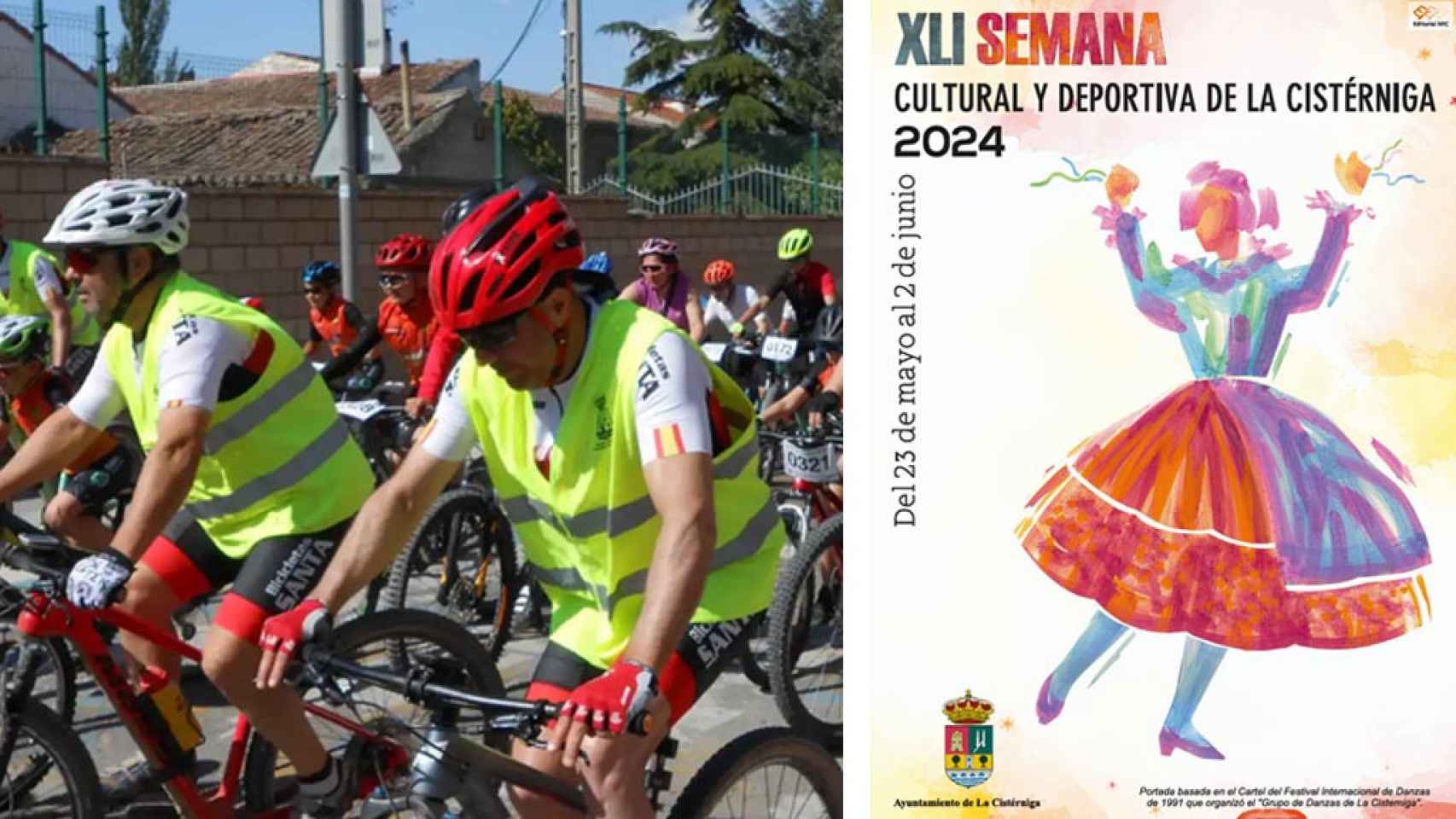 Una imagen del Día de la Bici y el Cartel de La Semana Cultural y Deportiva de La Cistérniga