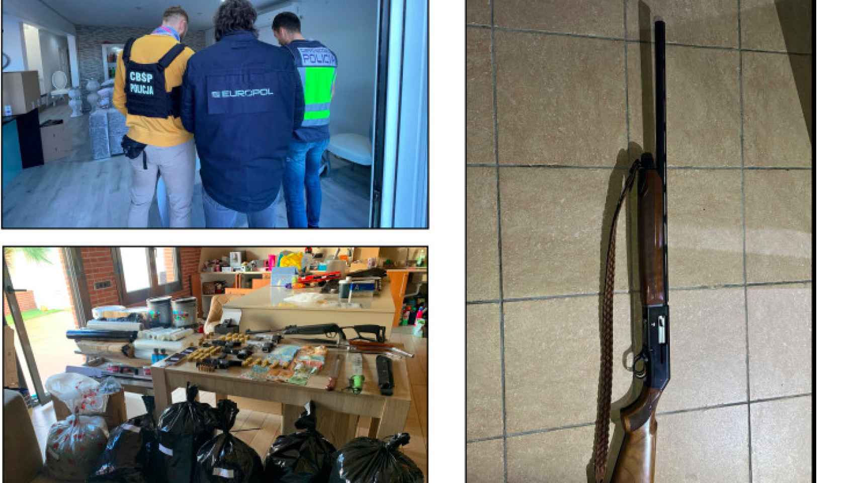 Armas, munición y sacos de cannabis incautados en la operación policial.