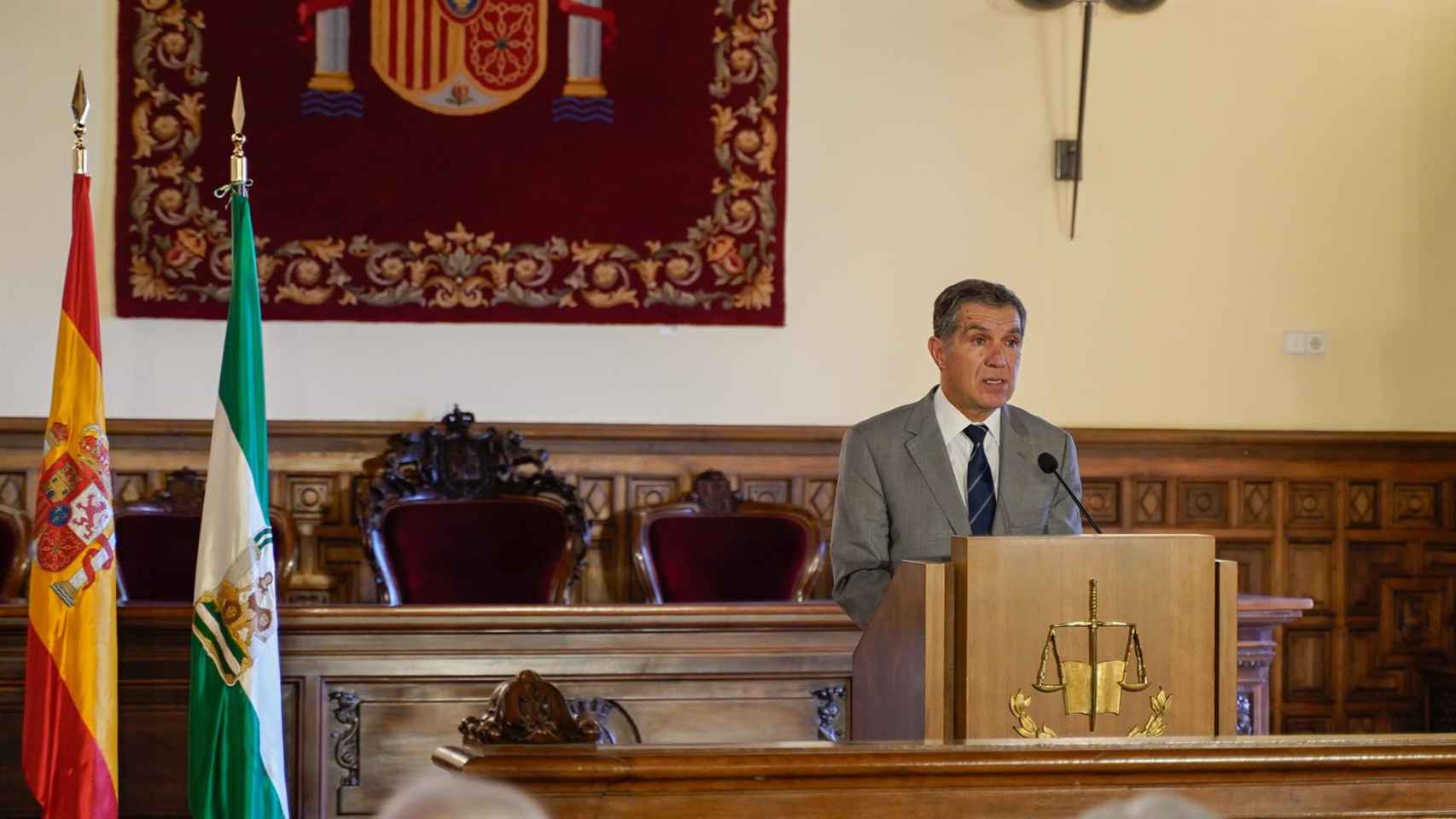El presidente del Tribunal Superior de Justicia de Andalucía, Lorenzo del Río, durante el encuentro anual de presidentes de tribunales superiores de Justicia de España.