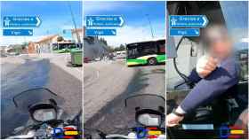 Capturas del vídeo de la bronca entre el motorista y el conductor de Vitrasa.