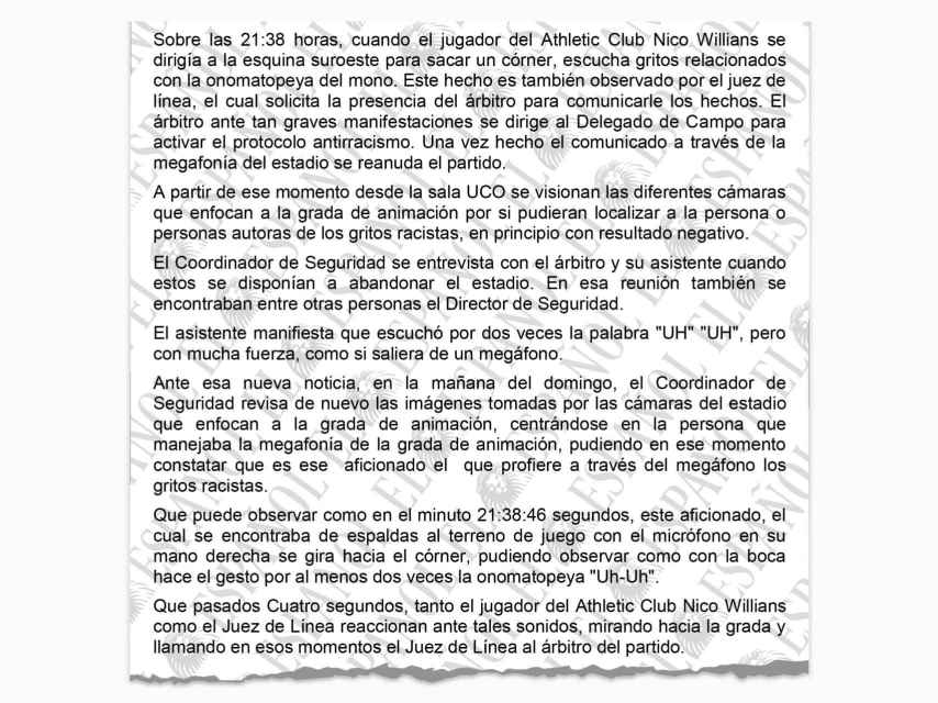 Informe de la policía sobre los gritos racistas contra Nico Williams en el At. Madrid - Athletic Club