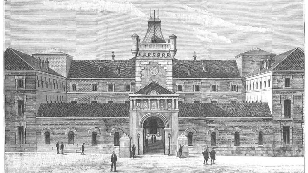 Fachada principal de la cárcel Modelo de Madrid según 'La Ilustración española y Americana'. 1881
