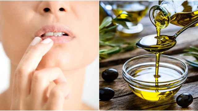 Remedio con aceite de oliva para labios deshidratados.