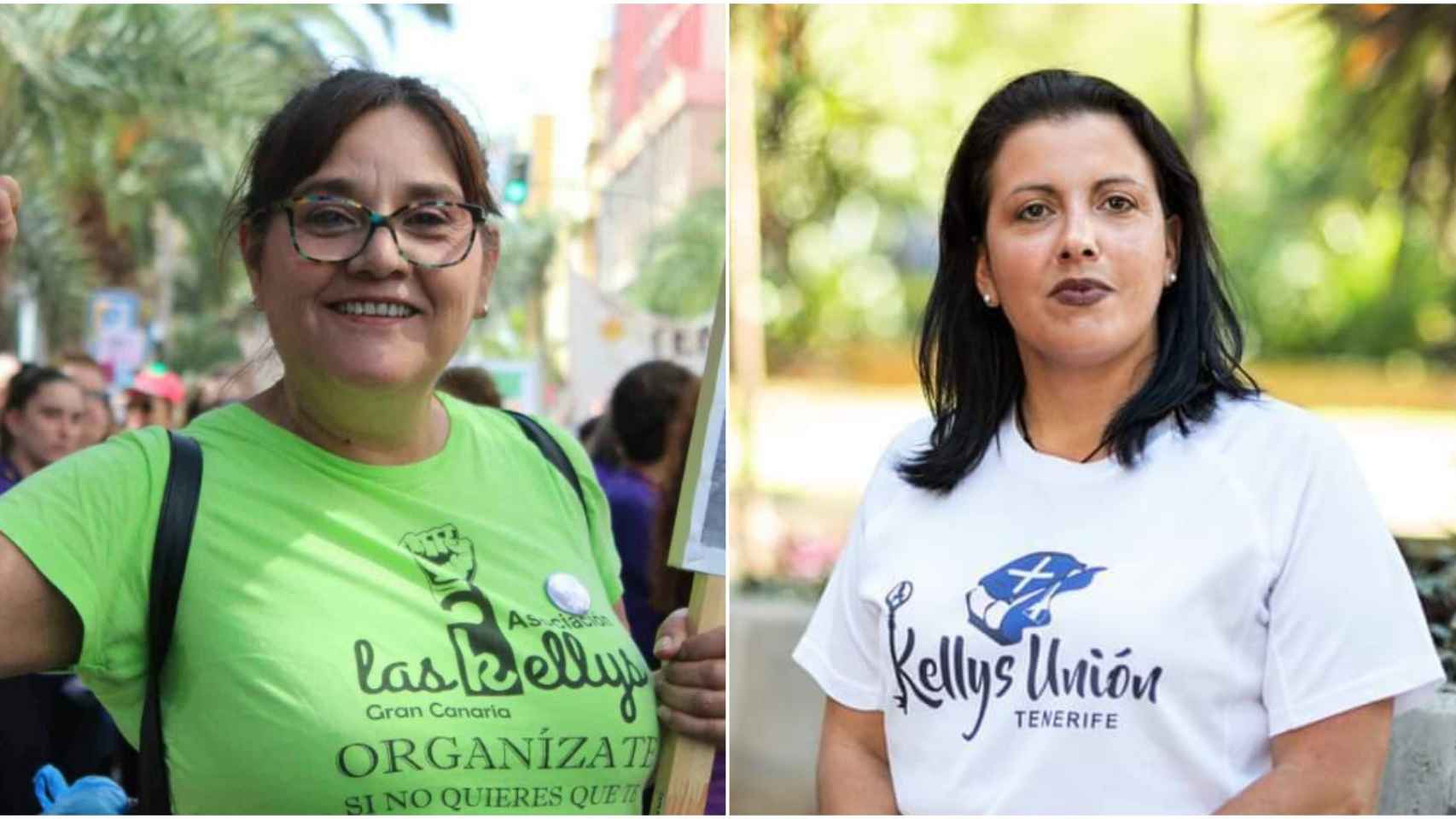 A la izquierda Marcia Díaz, portavoz de 'Las Kellys' en Gran Canaria. A la derecha Mónica García, presidenta de 'Kellys Unión Tenerife'.