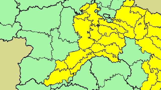 Imagen de las zonas afectadas por la alerta amarilla en Castilla y León.