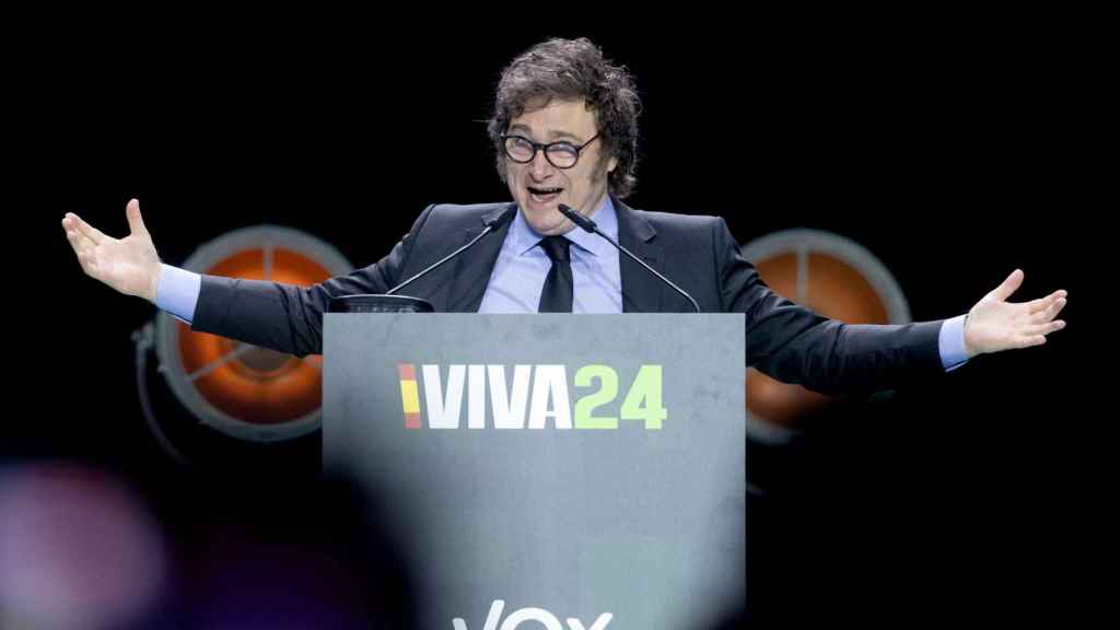 El presidente argentino, Javier Milei, este domingo en el acto organizado por Vox en Madrid 'Europa Viva 24'.