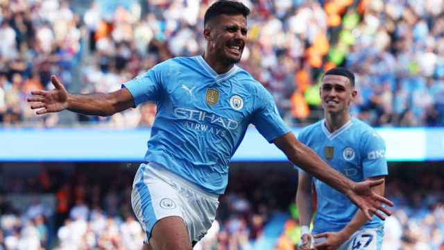 Rodri celebra su gol con el City.