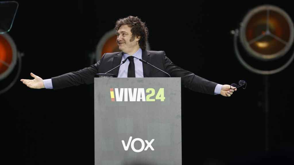 Javier Milei, en el acto de Vox en Madrid este domingo.