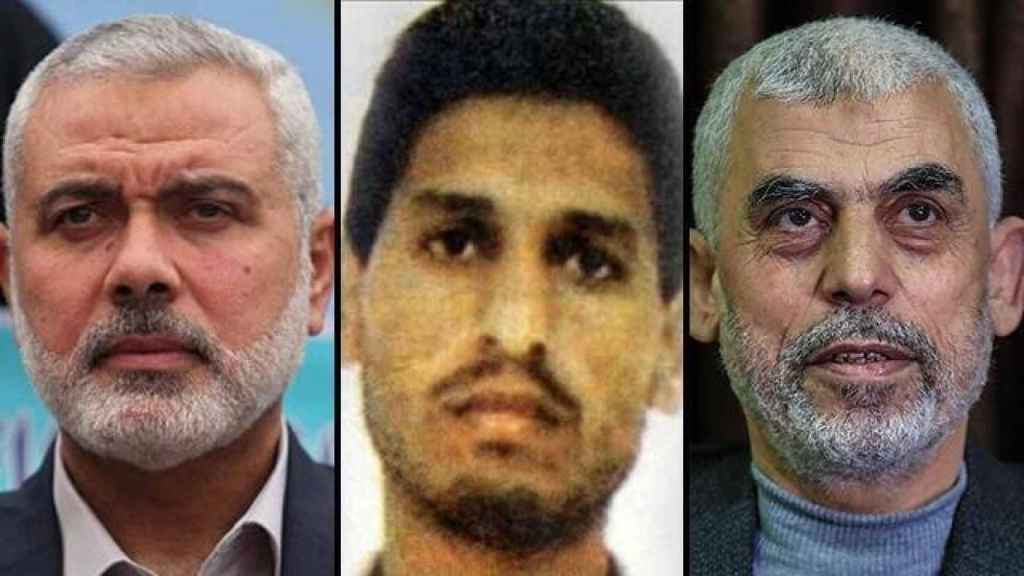 Líderes de Hamás: Ismail Haniyeh, Mohammed Deif y Yahya Sinwar.