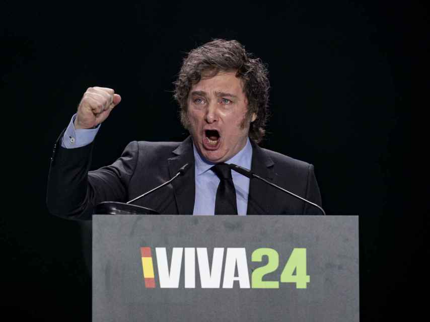 Javier Milei, presidente de Argentina, durante el acto 'Viva 24', de Vox, el pasado domingo.