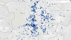 Mapa de las viviendas de uso turístico legales en Madrid.