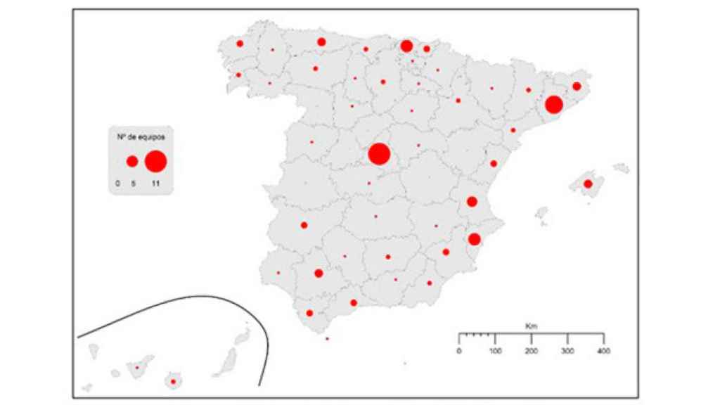 Número de equipos por provincia a lo largo de las temporadas 1959-19602019-2020