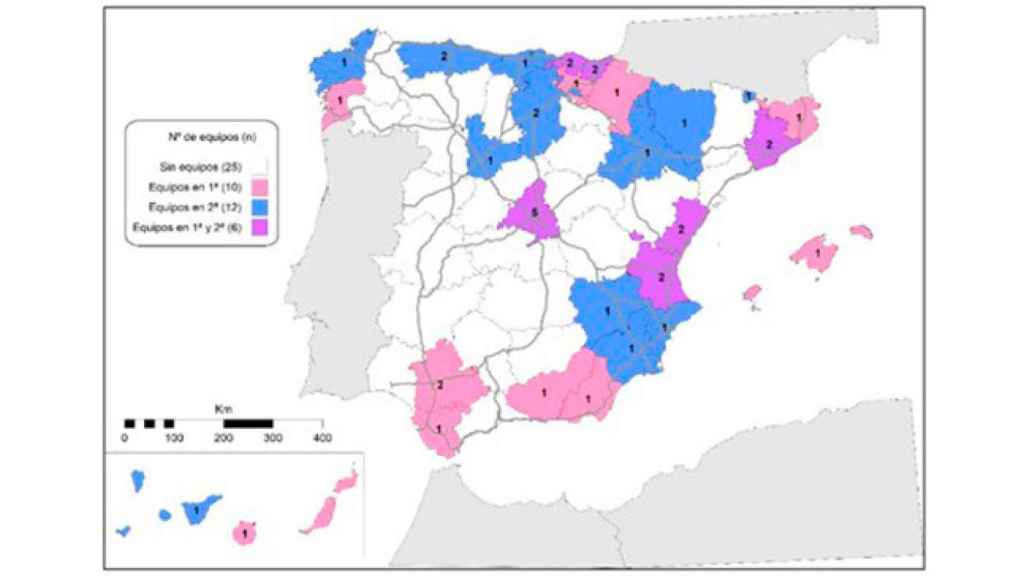 Distribución provincial de los equipos de la primera y segunda división de la Liga Española en la temporada 2023-2024