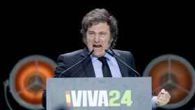 El presidente argentino, Javier Milei, el domingo en el acto de VOX en Vistalegre, Madrid. Foto: Carlos Luján / Europa Press