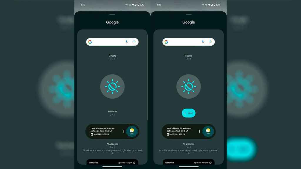 El botón para añadir un widget en Android 15