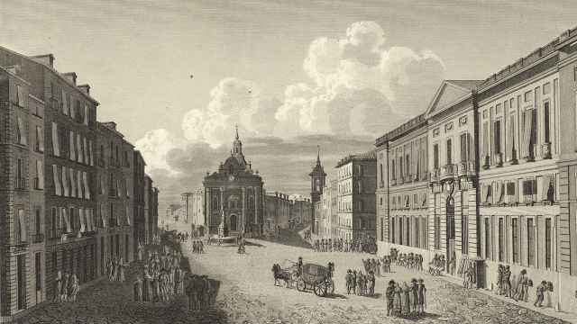 Vista de la Puerta del Sol y la Real Casa de Correos a principios del siglo XIX.