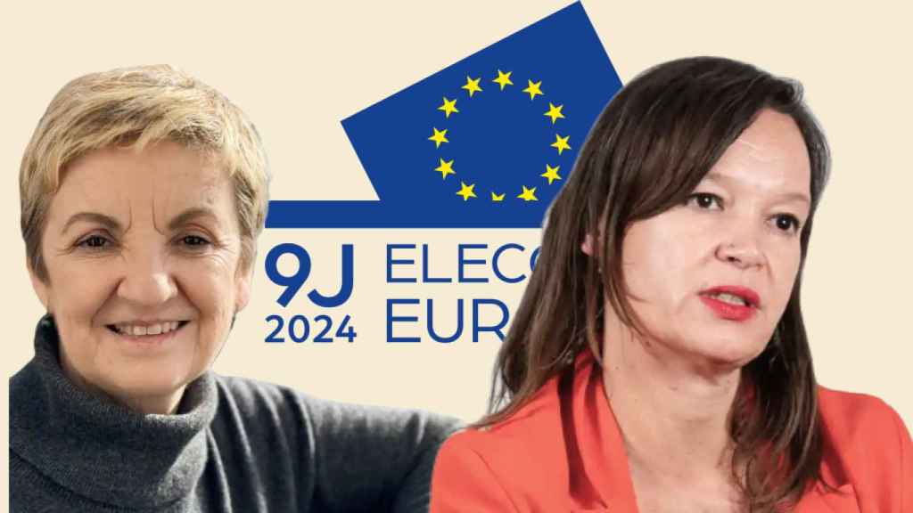 Marian Cano (PP) y Leire Pajín (PSOE), sobre el logotipo oficial de las elecciones europeas.