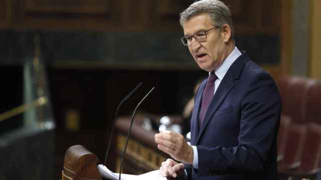 El presidente del PP, Alberto Núñez Feijóo, este miércoles en el Congreso.