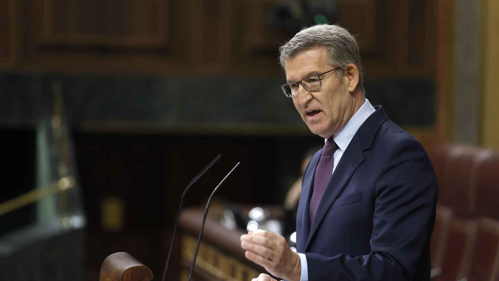 El presidente del PP, Alberto Núñez Feijóo, este miércoles en el Congreso.