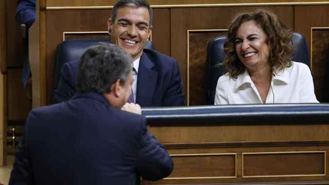 Pedro Sánchez se parte de risa este miércoles en el Congreso.