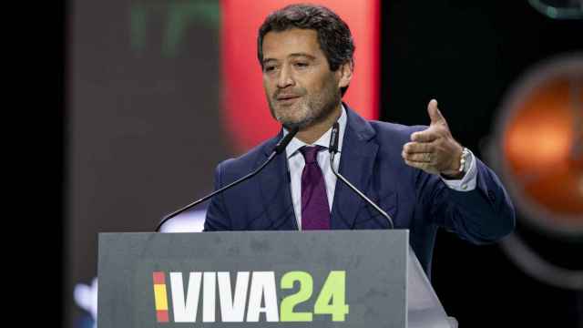 El líder del partido de ultraderecha Chega, el portugués André Ventura, el 19 de mayo en un acto de Vox en Madrid.