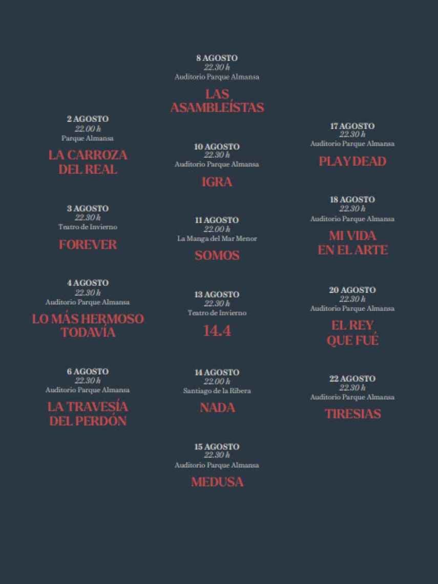 La programación del 54 Festival Internacional de Teatro, Música y Danza de San Javier.