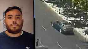 El detenido junto a una imagen de su vehículo tras el atropello.