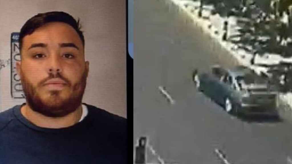 El detenido junto a una imagen de su vehículo tras el atropello.
