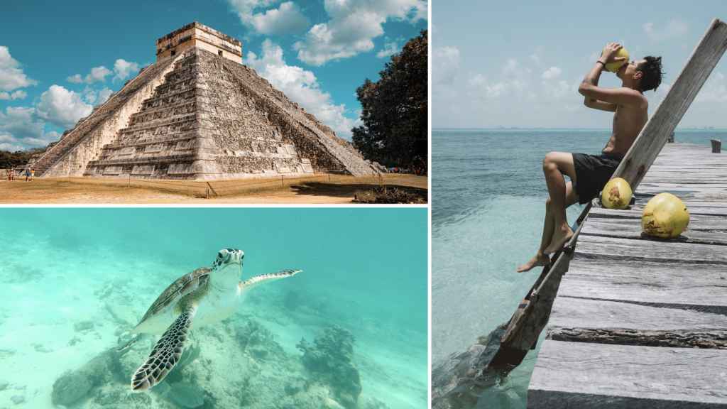 Visitar las ruinas de Chichén Itzá, nadar con tortugas en las aguas de Playa del Carmen o disfrutar de agua de coco en la península de Holbox, entre las decenas de actividades que ofrece la península de Yucatán, en México.