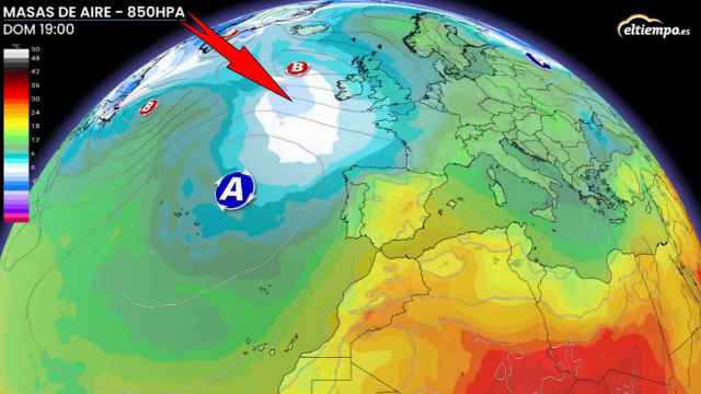 La masa de aire frío que se aproximará a España en la última semana de mayo. ElTiempo.es.