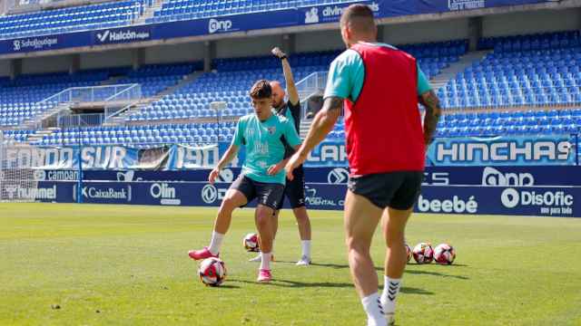 Gabilondo y Dioni durante un entrenamiento con el Málaga CF