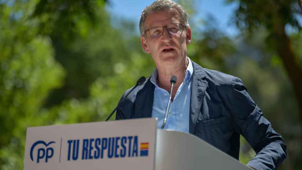 El presidente del PP, Alberto Núñez Feijóo, este sábado en un mitin en Tomelloso (Ciudad Real).