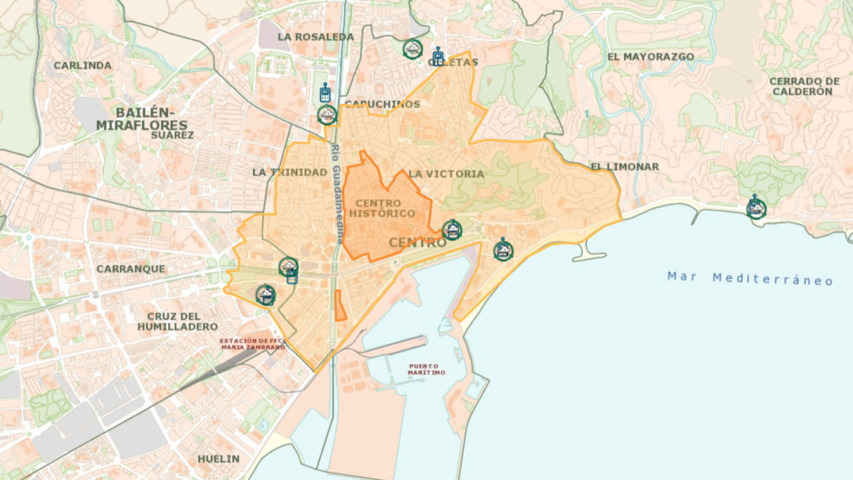 Delimitación de la Zona de Bajas Emisiones de Málaga.