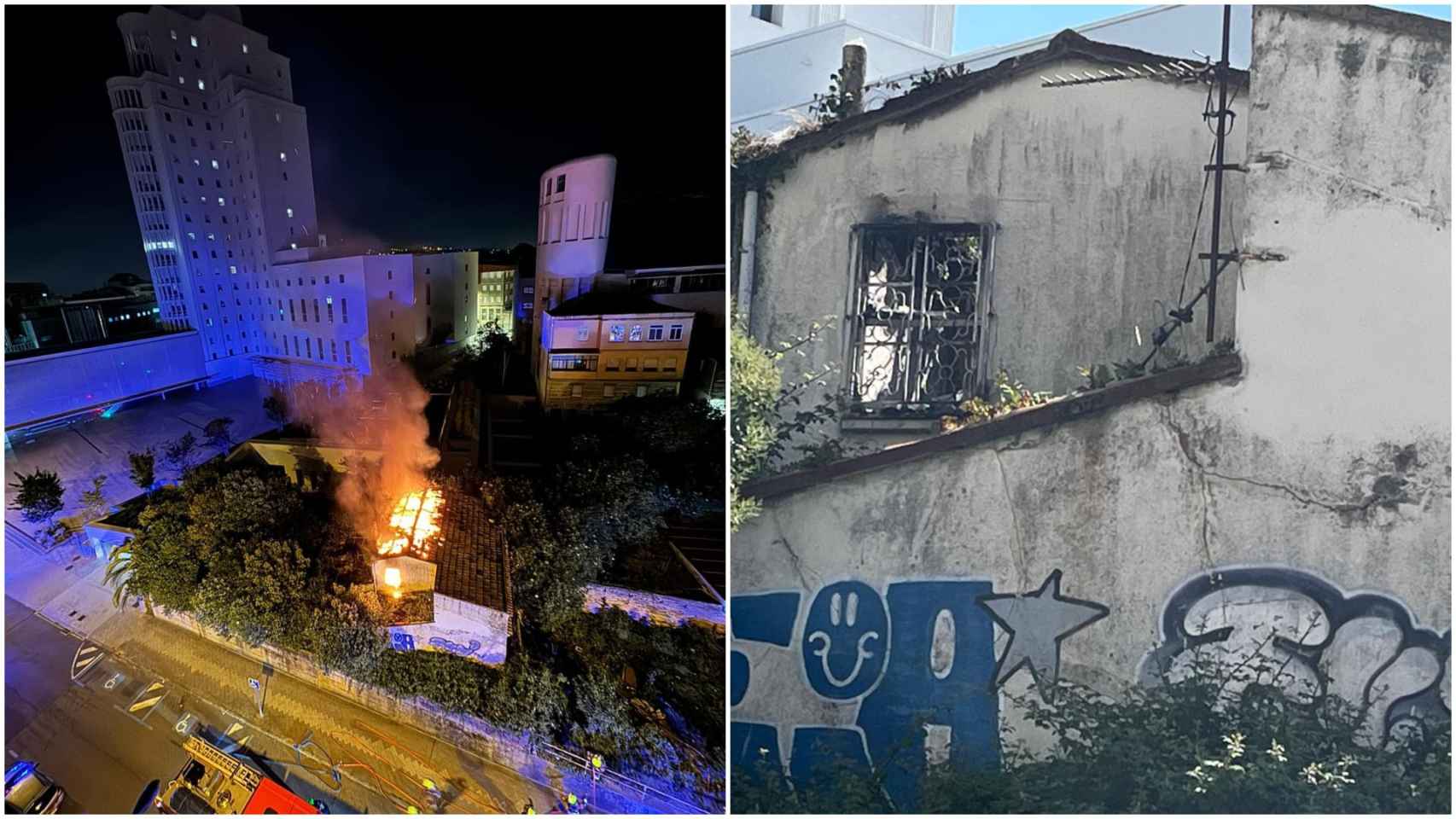 Imágenes del incendio de esta madrugada y del estado de la vivienda esta mañana.