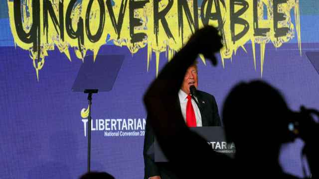 Trump, durante su discurso en la Convención Nacional del Partido Libertario.