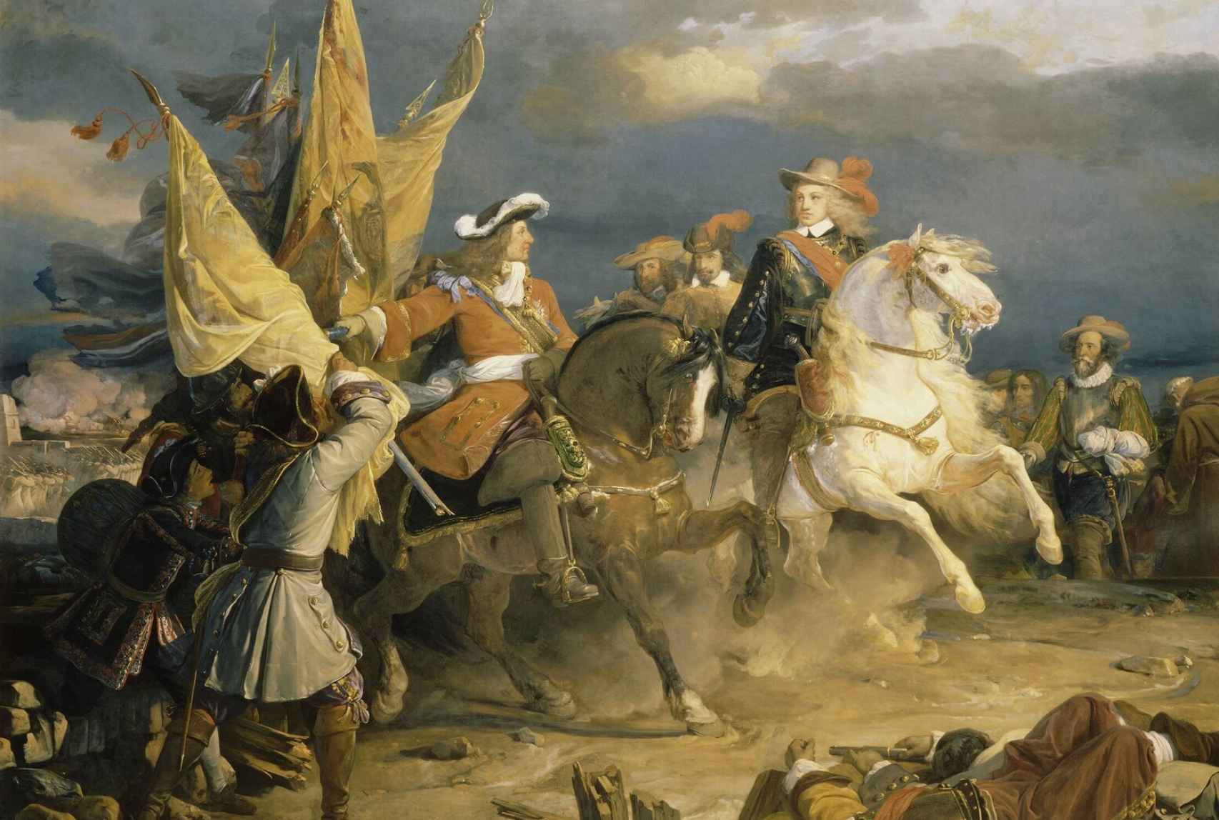 Cuadro de 1836 del duque de Vendôme  y Felipe V (derecha) en la batalla de Villaviciosa de 1710.