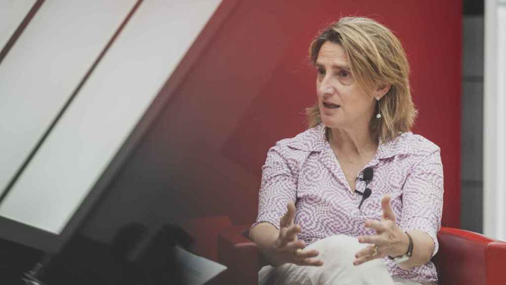 La candidata del PSOE a las elecciones europeas, Teresa Ribera, en un momento de la entrevista.