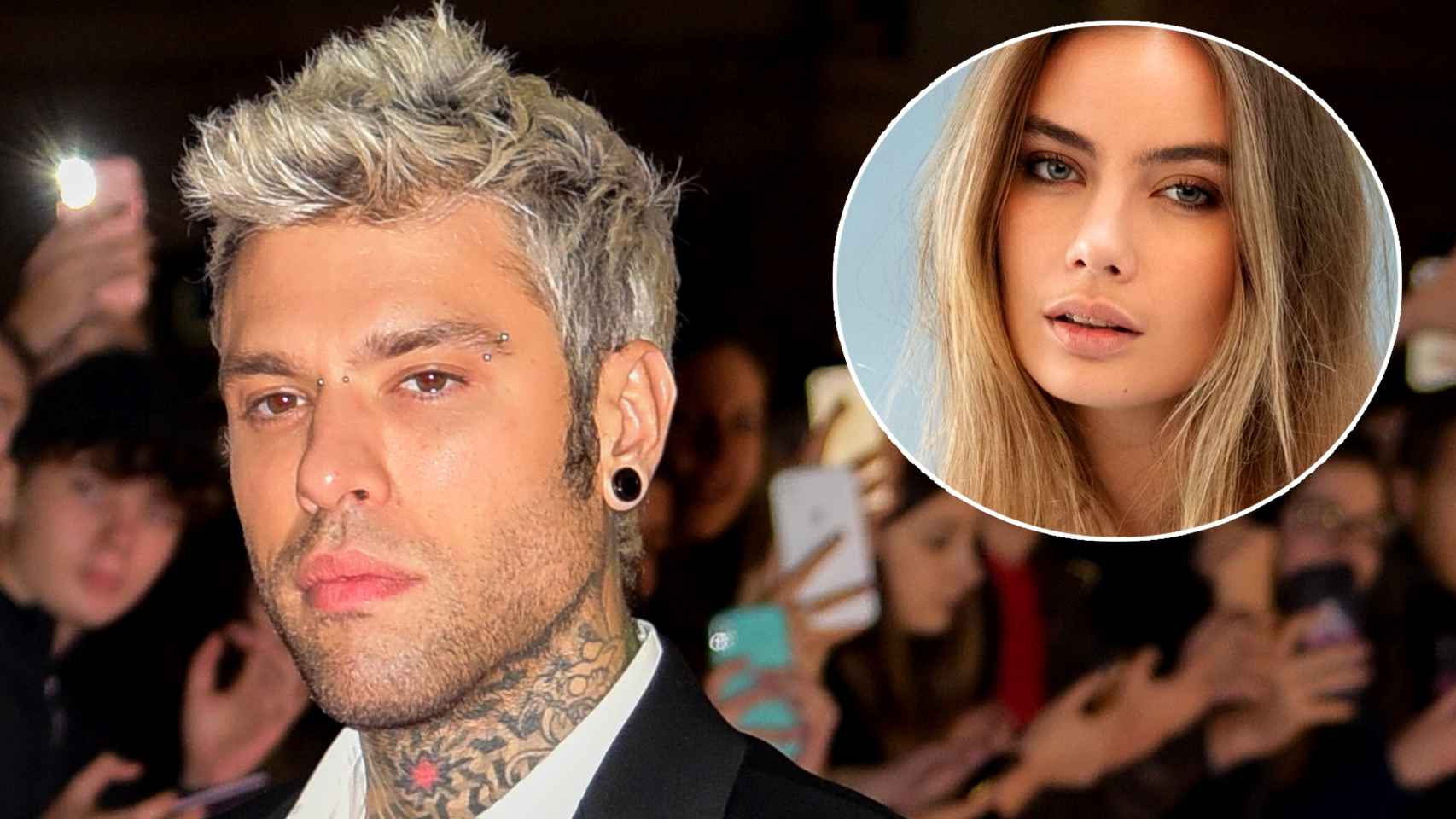 El rapero italiano Fedez junto a la modelo Garance Authié en un fotomontaje de EL ESPAÑOL.